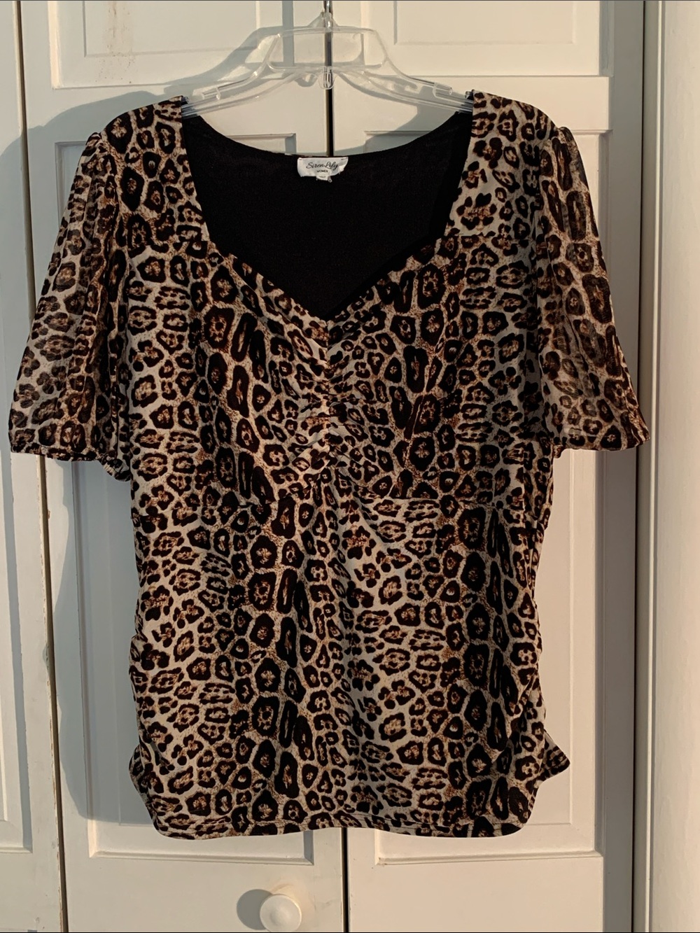 Siren Lily Leopard Print V-Neck Top - Black and Brown